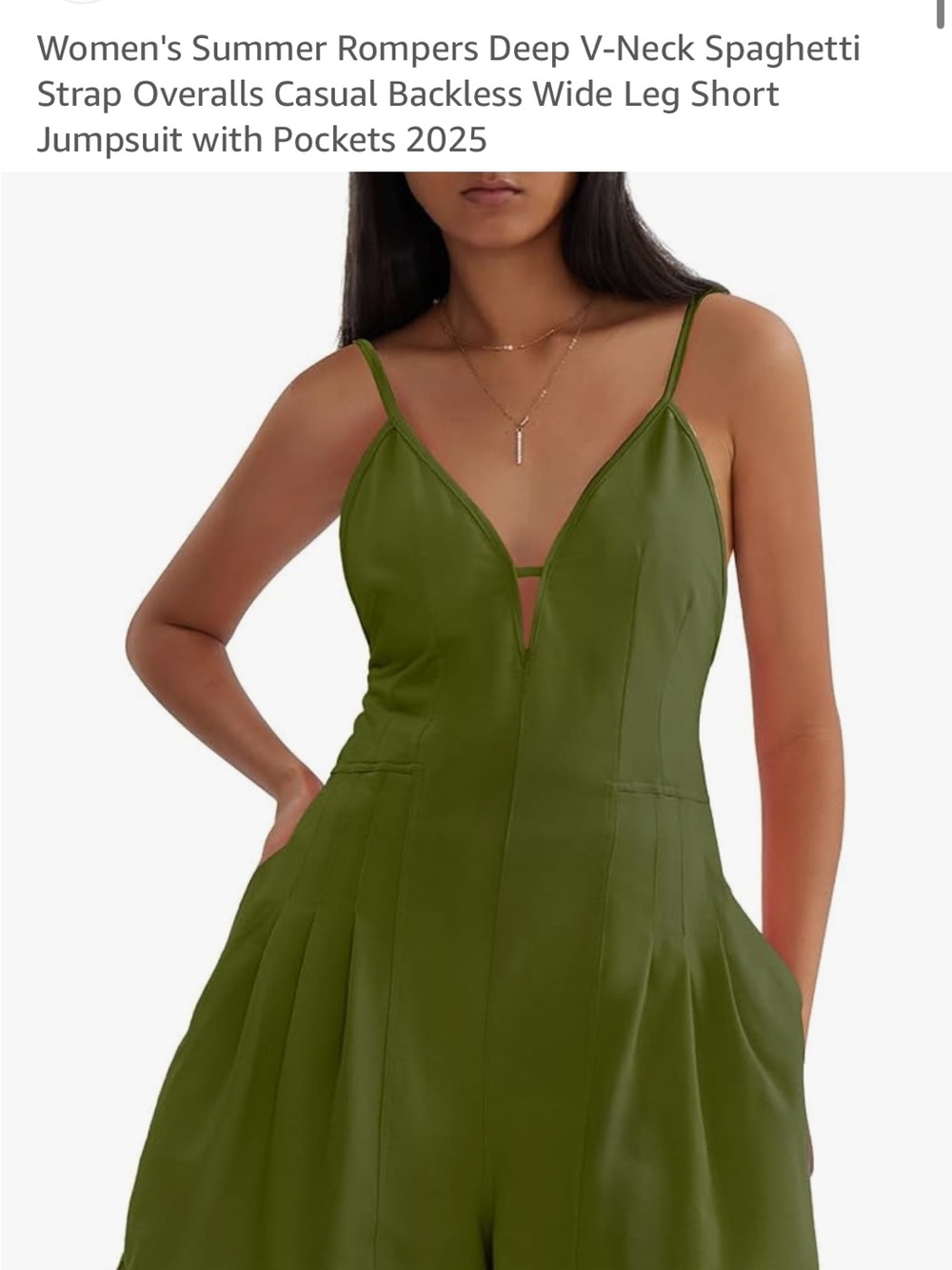 Amazon Olive Green Spaghetti Strap Backless V-Neck Jumpsuit